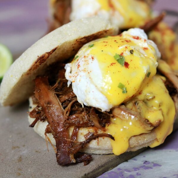 A citrus pulled pork eggs benedict