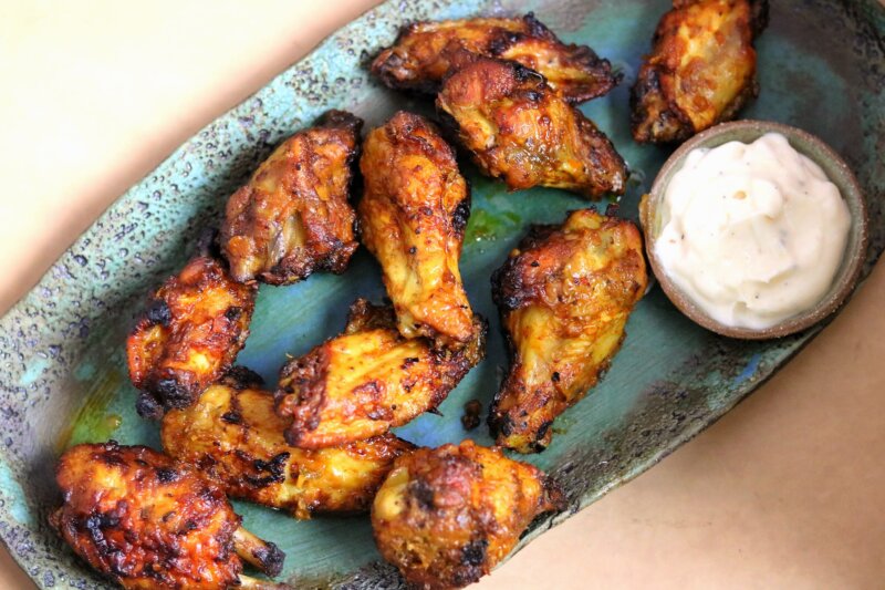 Mango Chili Chicken Wings with Garlic Lime Dip